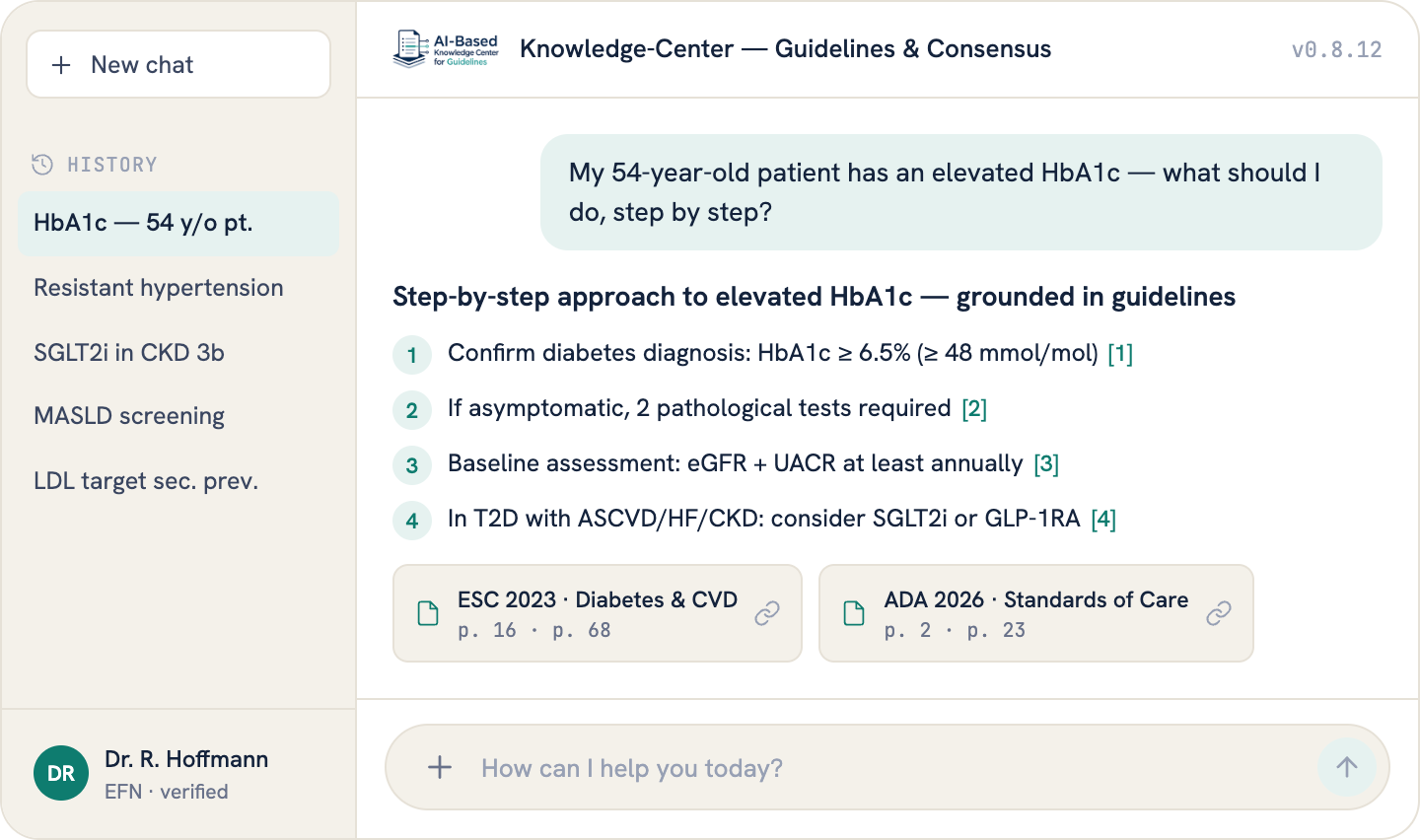 AI Knowledge Center — example answer with guideline sources